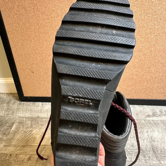 Sorel Conquest Wedge Black Leather Lace Up Boots Size 8.5 Mountaineer Style - Picture 9 of 10